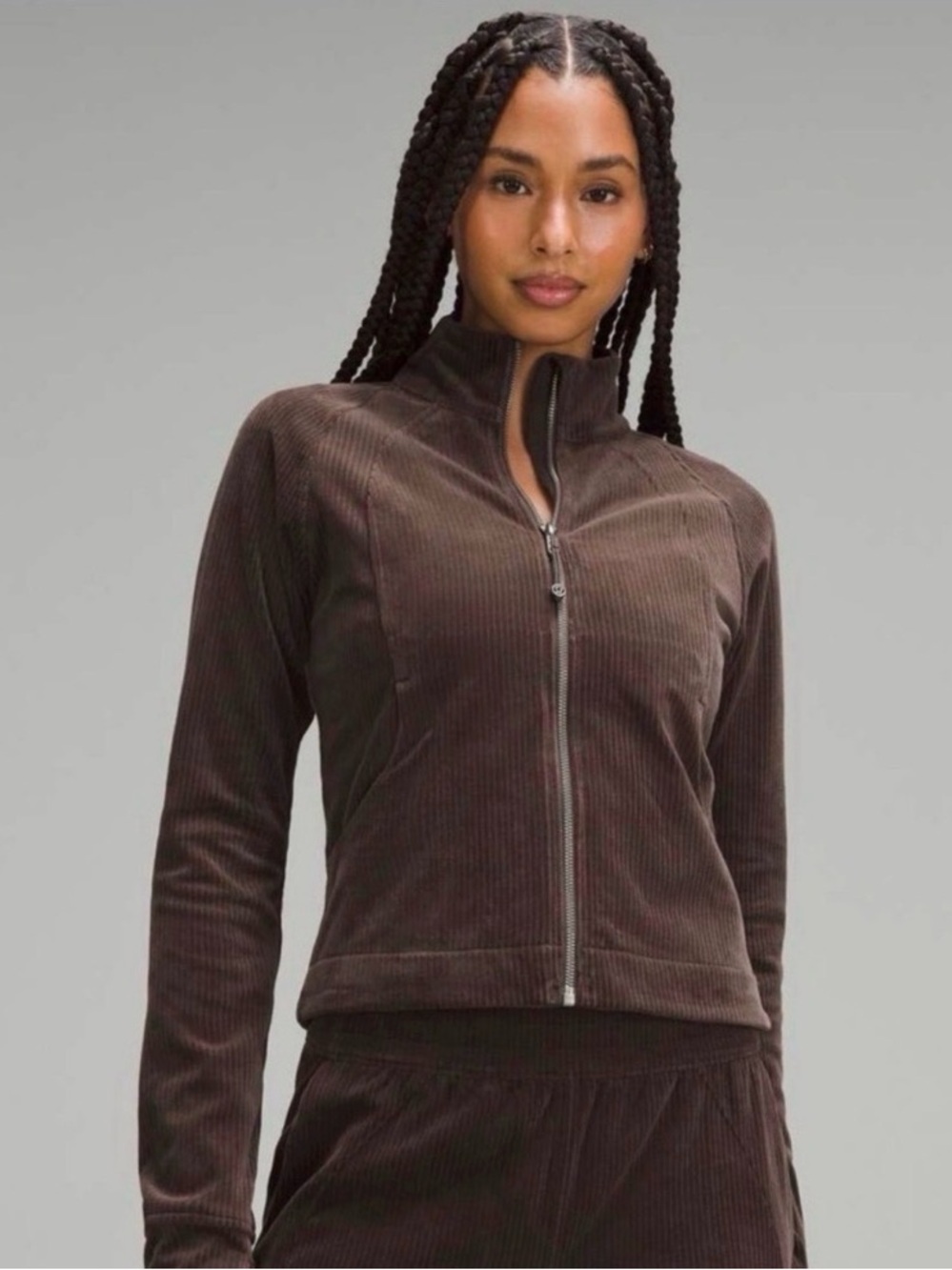 Lululemon Scuba Track Jacket Velvet Cord Women's Espresso Brown Corduroy Sz 4